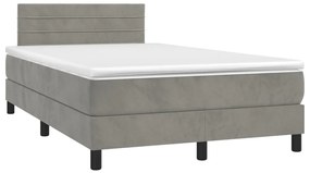 Cama boxspring c/ colchão 120x200 cm veludo cinzento-claro