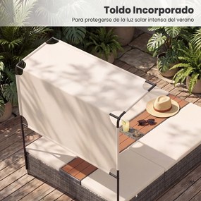 Espreguiçadeira Dupla de Jardim, 203 x 147 x 164 cm, Encostos Ajustáveis em 6 Níveis, Bege