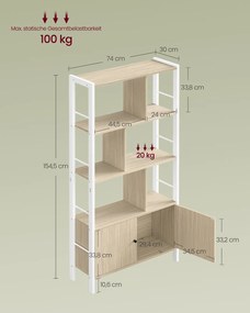 Estante com 4 prateleiras abertas 30 x 74 x 154,5 cm em bege natural e branco