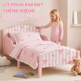 Cama de Criança com Laços, 146 x 76,5 x 54,5 cm (COLCHÃO NÃO INCLUIDO), Barreira de Segurança Elevada, Rosa