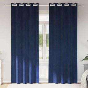 Cortinas Blackout vidaXL com Ilhós 2 pcs Veludo Azul Escuro