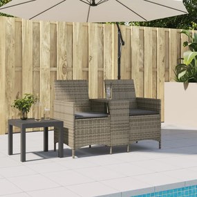 vidaXL Sofá de jardim c/ mesa e almofadões 2 lugares vime PE cinzento