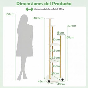 Suporte para plantas de canto com 6 níveis 45 x 43 x 146,5 cm, rodas bloqueáveis, luzes LED com 16 cores, comando à distância, branco