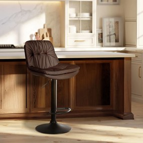 Banco de bar em couro sintético com estrutura preta 92-113 x 46 x 54 cm castanho