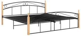 Estrutura de cama 180x200cm metal/madeira carvalho maciça preto
