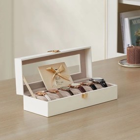 Caixa para relógios com 6 compartimentos 11,2 x 30 x 8 cm, fecho metálico, ideia para presente, branco