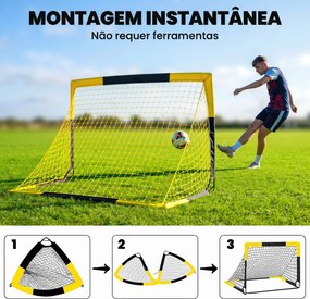 Baliza de Futebol Pop-Up Dobrável com Rede Portátil, Saco de Transporte, 4 Estacas em U e Varetas de Fibra de Vidro