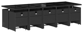 15 pcs conjunto de jantar p/jardim com almofadões vime PE preto