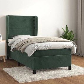 Cama com molas/colchão 90x190 cm veludo verde-escuro