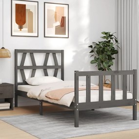 vidaXL Estrutura cama de solteiro c/ cabeceira madeira maciça cinzento