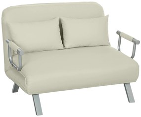 Sofá Cama de 2 Lugares Estofado em Camurça Sintética com Encosto Ajustável em 5 Níveis e 2 Almofadas 111x80x78 cm Bege