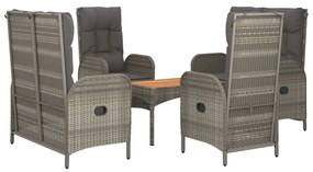 5 pcs conjunto de jantar p/ jardim c/ almofadões vime PE cinza