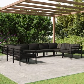vidaXL 9 pcs conjunto lounge jardim com almofadões alumínio antracite