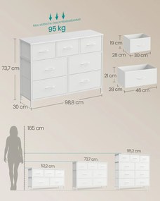 Cómoda com gavetas de tecido 30 x 98,8 x 73,7 cm Branca