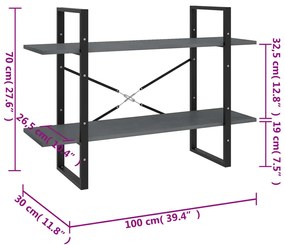 Estante com 2 prateleiras 100x30x70 cm pinho maciço cinzento