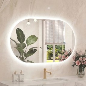 Espelho 80x50 cm ovalado iluminado de parede para casa de banho com retroiluminação LED 3 modos de cor ajustável antiembaciamento vidro temperado HD s