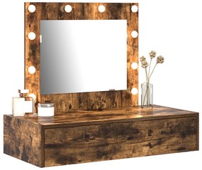 Mesa de Maquiagem Suspensa com Luzes LED Carvalho Fumado