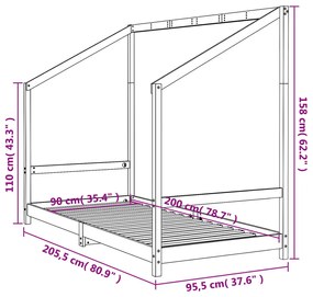 Estrutura de cama infantil 90x200 cm pinho maciço preto
