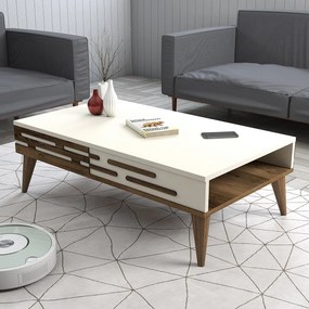 Mesa de Centro Valensiya – Nogueira e Creme – 105x60x34,6 cm