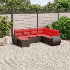 vidaXL 7 pcs conjunto de sofás jardim c/ almofadões vime PE castanho