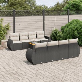 9 pcs conjunto de sofás p/ jardim c/ almofadões vime PE preto