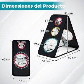 Rede de golfe para chip de dupla face Sistema de treino de triplo objetivo com 5 buracos Estrutura triangular Acessórios Preto