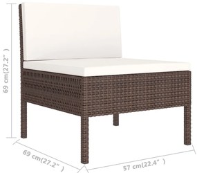 10 pcs conjunto lounge jardim c/ almofadões vime PE castanho