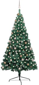 vidaXL Meia árvore Natal artificial pré-iluminada c/ bolas verde