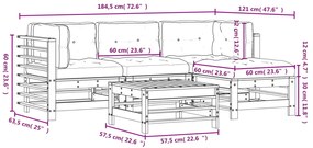5pcs conjunto lounge jardim c/ almofadões madeira maciça branco