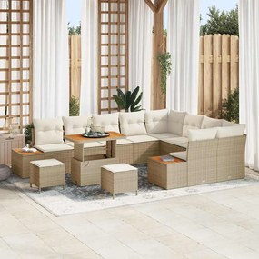 vidaXL Conjunto de Sofás de Jardim de 12 Peças com Almofadas Bege Vime Sintético Acácia