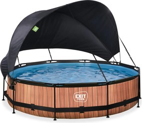 Piscina redonda Wood ø360x76cm com bomba de filtragem e cobertura - Castanha
