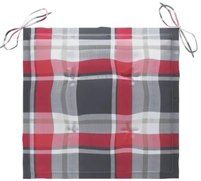 Cadeiras jardim c/ almofadões xadrez vermelho 2 pcs teca maciça