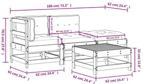 4 pcs conjunto lounge de jardim c/ almofadões pinho impregnado