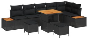 vidaXL Conjunto de Sofá de Jardim 9 pcs Preto vime PE