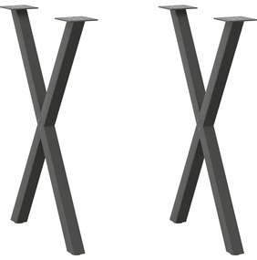 vidaXL Pés para mesa de jantar em formato de X, 2 peças, antracite, 50x(72-73) cm, aço