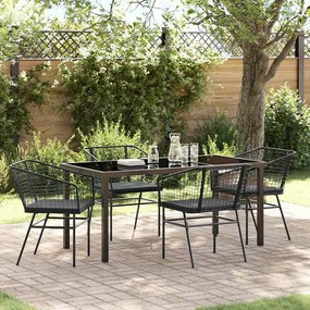 vidaXL Conjunto de Jantar para Jardim 5 peças com Almofadas Rattan Poly Preto