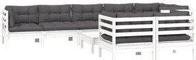 9 pcs conj. lounge de jardim c/ almofadões pinho maciço branco