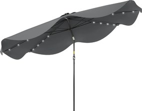 Outsunny Guarda Sol Jardim Ø292x248 cm Chapéu Sol Manivela Luzes LED Solares 8 Hastes Resistente Intempéries Cinza Escuro | Aosom Portugal