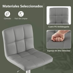 Conjunto de 2 bancos bar em pele sintética com assento giratório de altura regulável 360°, apoio para os pés e base metálica cinzentos