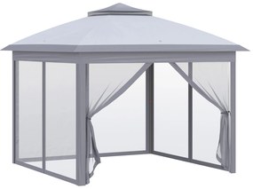 Outsunny Tenda Dobrável Exterior 3,3x3,3 m com Altura Ajustável  Teto Duplo 4 Mosquiteiras e Bolsa de Transporte Cinza | Aosom Portugal