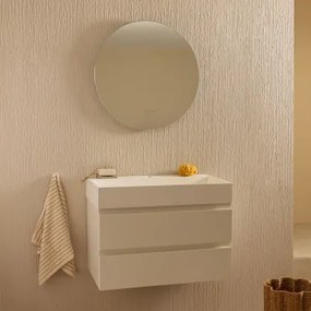 Conjunto De Móvel De Casa De Banho Suspenso Em Madeira E Folha De Freixo Com Lavatório Integrado Ona Branco & Sem Torneira & Redondo Led E Anti-embaci