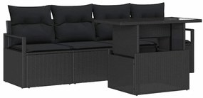 Conjunto de Sofá de Jardim vidaXL de 5 Peças com Almofadas Preto Ratta