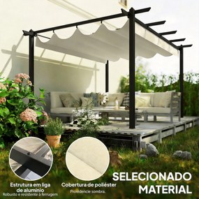 Pérgola de Jardim 4x3 m com Telhado Retrátil Estrutura de Alumínio UPF30+ Orifícios de Drenagem Pérgola de Exterior Creme