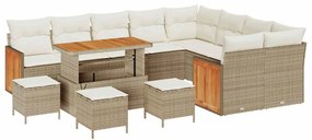 Conjunto de Sofá de Jardim vidaXL 13 Peças com Almofadas Bege Rattan P