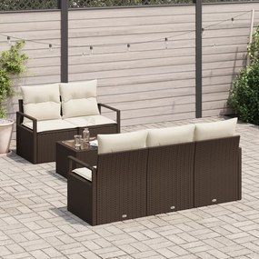 Conjunto de Sofá Jardim vidaXL 6 Peças com Almofadas Castanho Rattan P