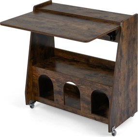 Secretária para Computador Dobrável com Rodas, 78,5 x 57,5 x 80 cm, Ala Lateral Dobrável, Castanho
