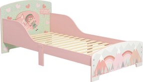 Cama para Crianças de Madeira (COLCHÃO NÃO INCLUIDO) com Barreira de Proteção e Estampados Carga Máx. 40 kg 143x77x60 cm Rosa