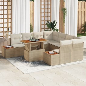 Conjunto de Jantar de Jardim de 9 Peças com Almofadas Bege em Rattan S