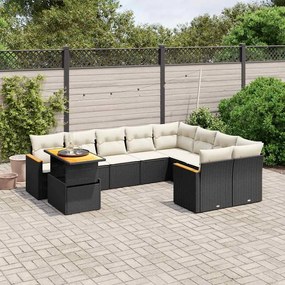 10 pcs conjunto sofás de jardim c/ almofadões vime PE preto
