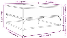 Mesa centro 80x80x45 cm deriv. madeira/metal carvalho castanho